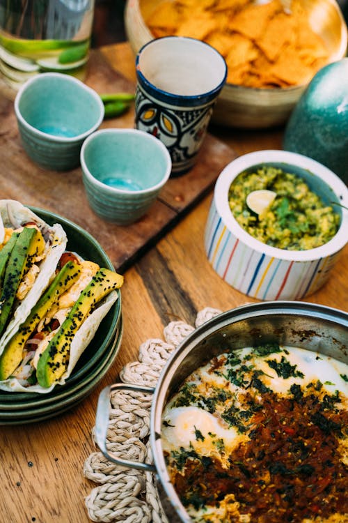 Free Table with Food Prepared for the Party Stock Photo