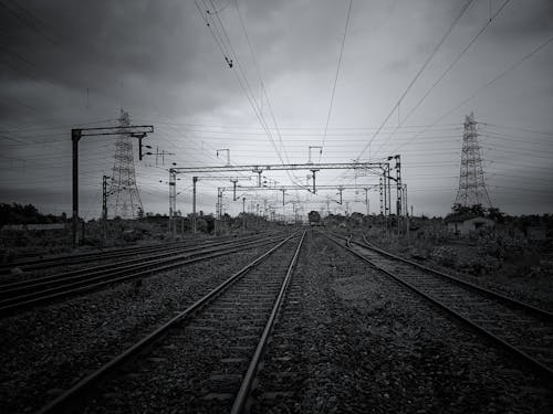 Free Grayscale Photo of Railway Tracks Stock Photo