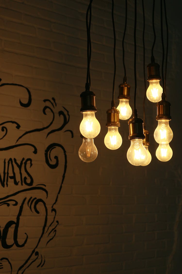 A Photo Of Hanging Lightbulbs