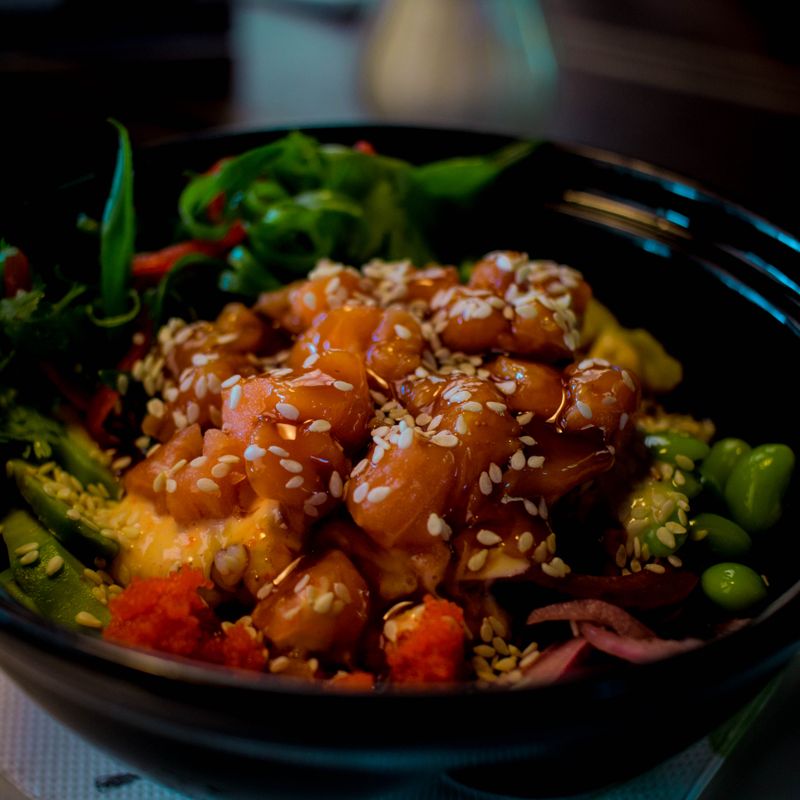 Salmon Poke Bowl with Sriracha Mayo