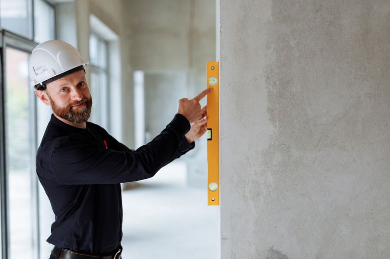 Engineer checking a wall with a spirit level