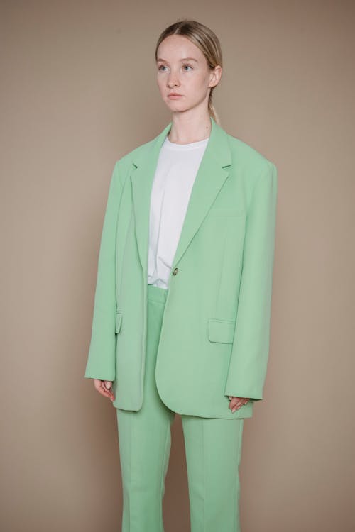 Free Photo of a Woman in Green Blazer and Pants  Stock Photo