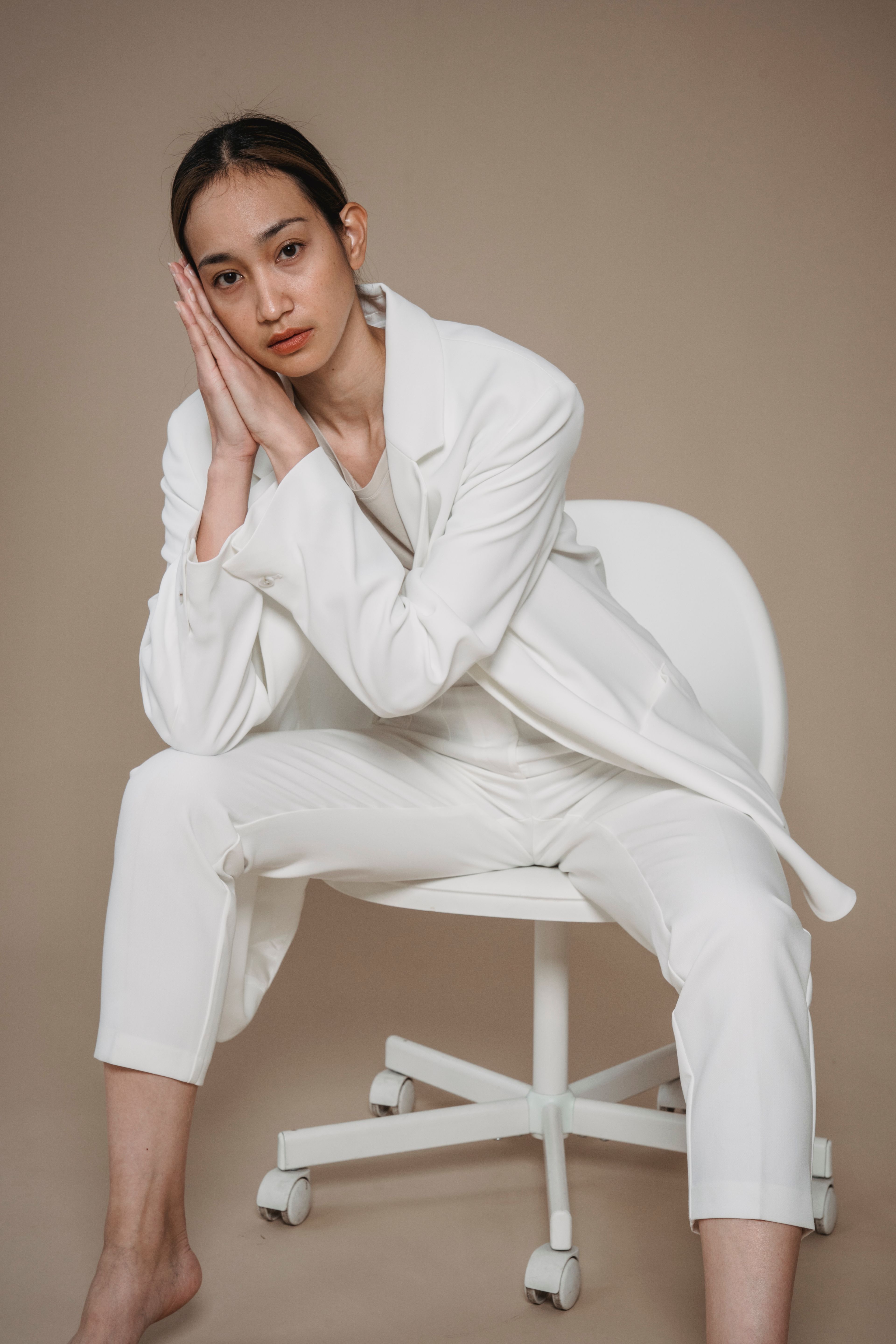 The white suit in the studio
