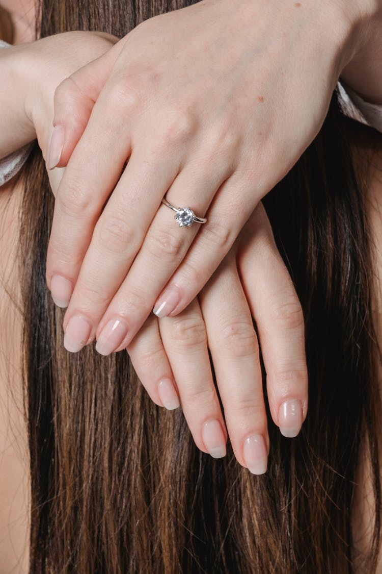 Woman Wearing Silver Diamond Ring