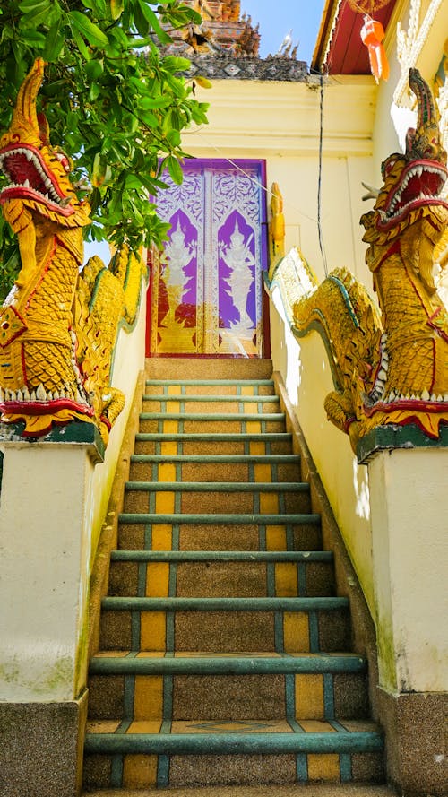 Free stock photo of artistic background, buddhist temple, concrete stairs Stock Photo