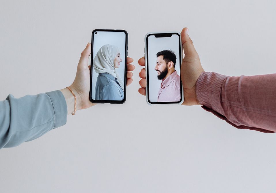 couple having video call for online dating
