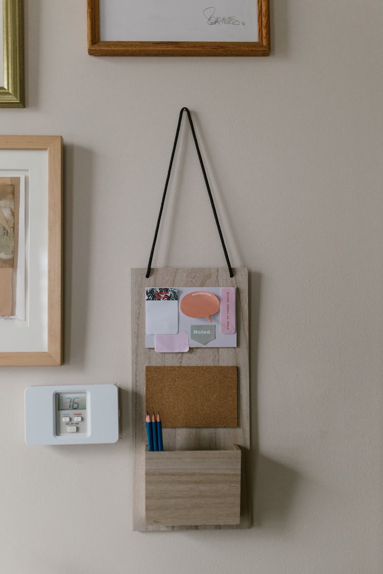 Wooden Pencil Holder Hanging On The Wall