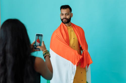 Photos gratuites de arrière-plan bleu, drapeau, femme