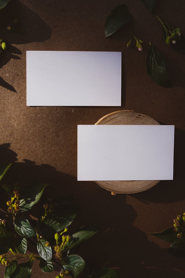 Blank Rectangle Paper On Brown Surface