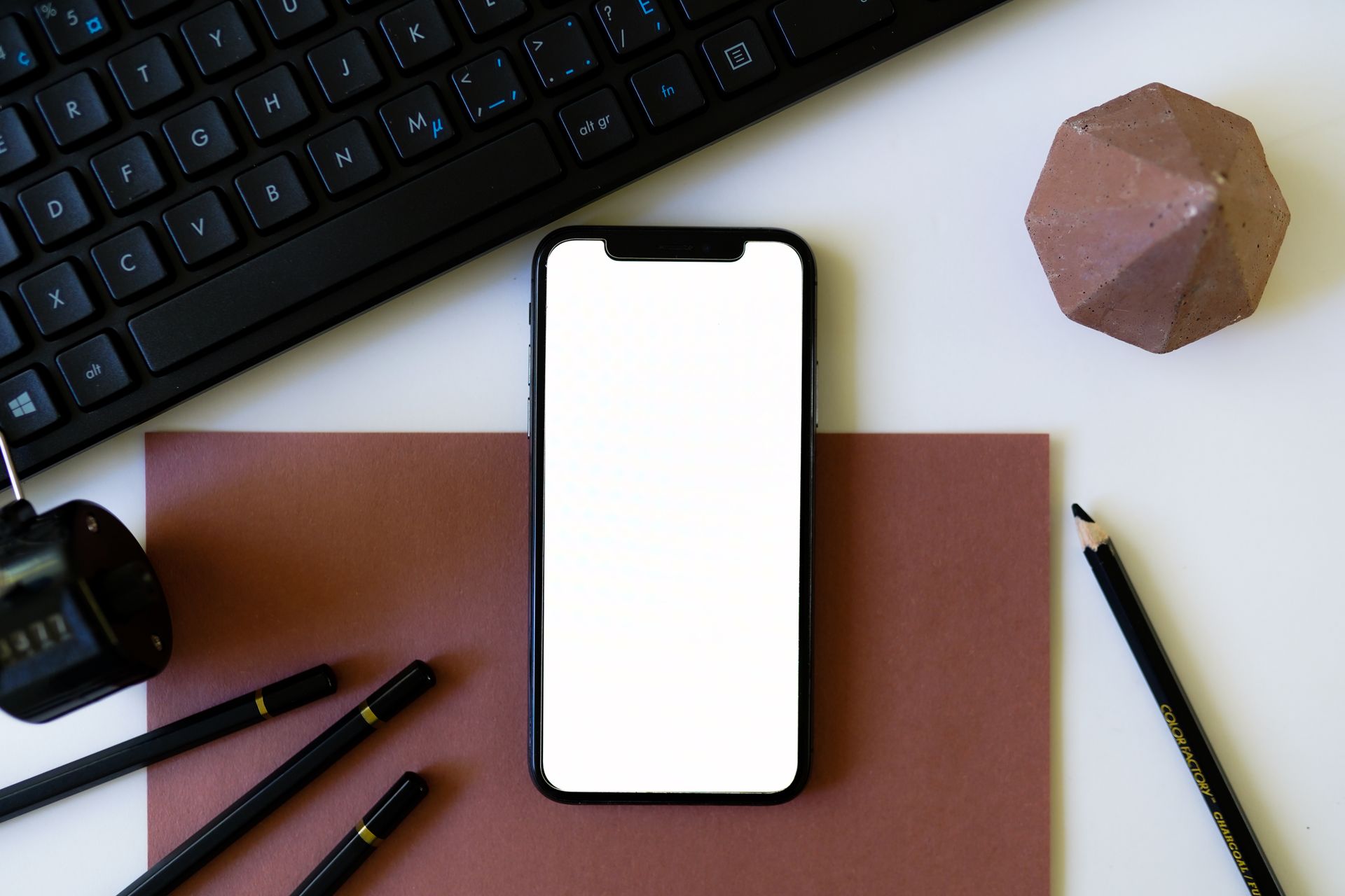 Flatlay of a Smartphone and a Keyboard