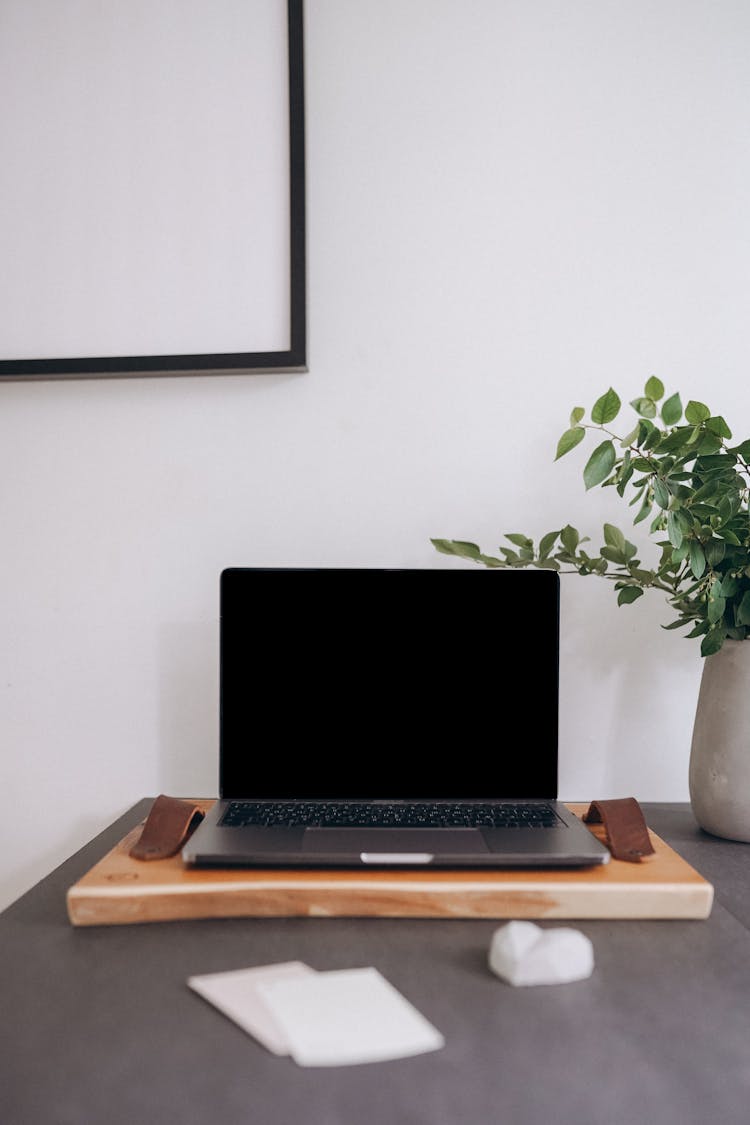 Open Laptop On Table At Home Office