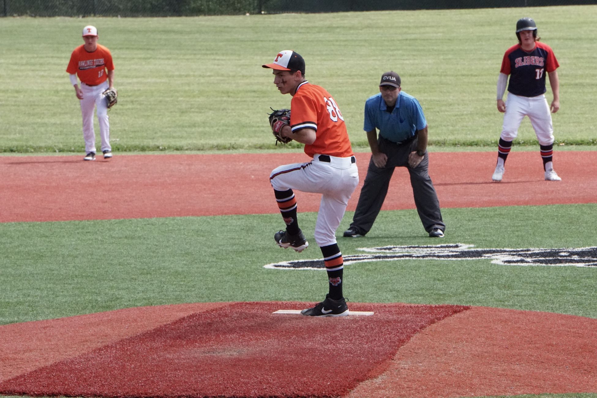 Atlee's Evan Salapka gets out of a bases-loaded jam against Jefferson Forest