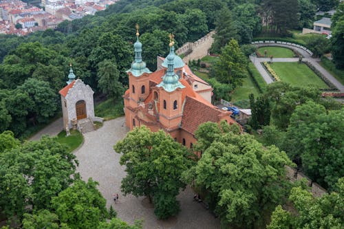Aerial View of Castle on Top of Hill