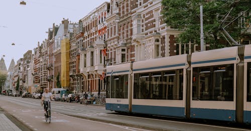 Free Street View with Tram  Stock Photo
