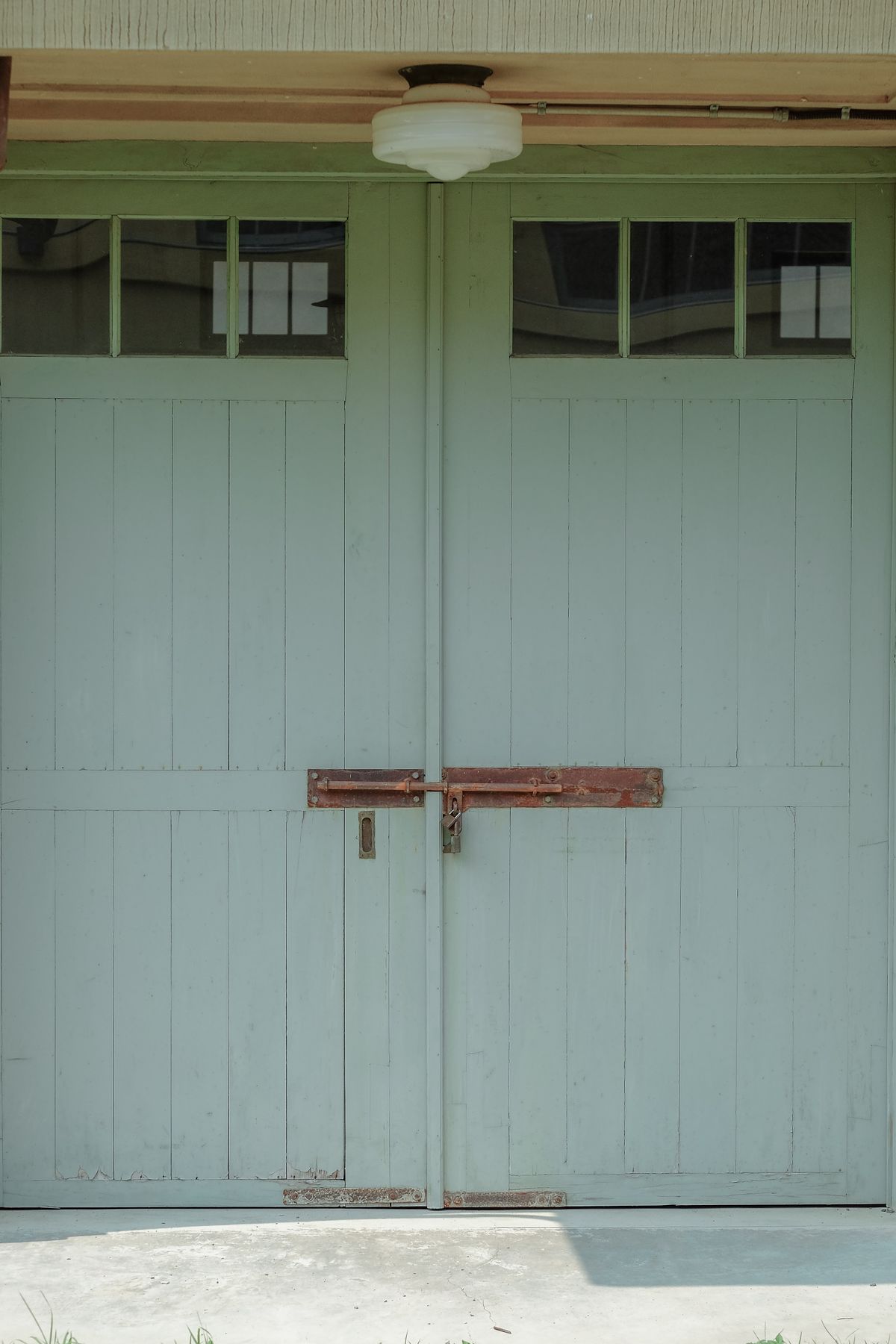 Wooden door with visible lock hardware
