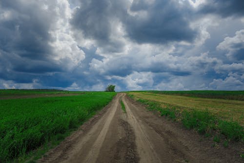 Dirt Road Under Cloudy Sky