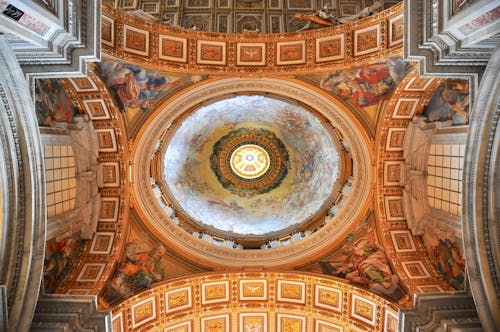 Worm's Eye View Photo of Orange and Brown Ceiling