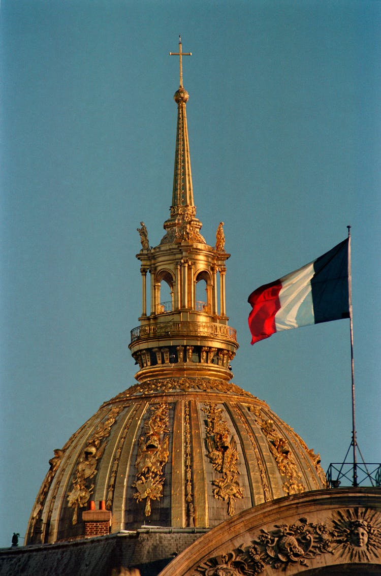 French Flag Flying In Front Of Les Invalides In Paris, France