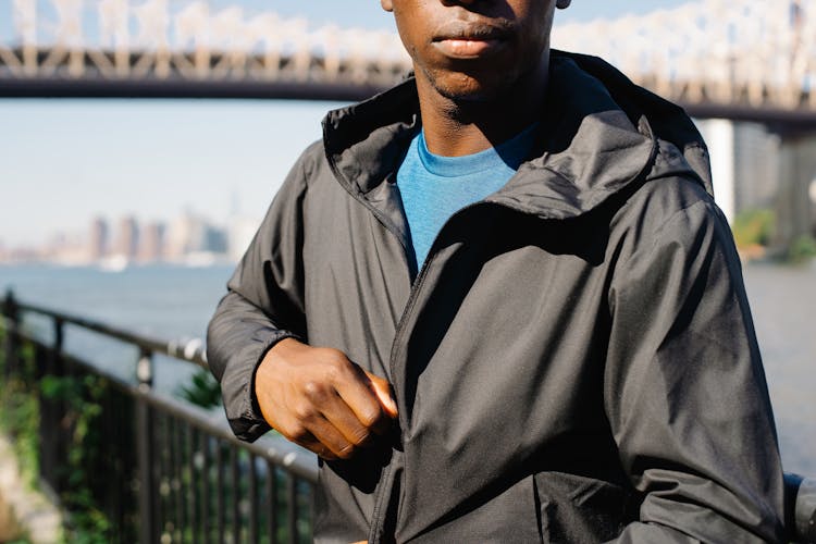 Man Wearing Windbreaker Jacket