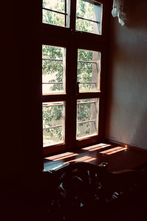 Brown Framed Wooden Window 