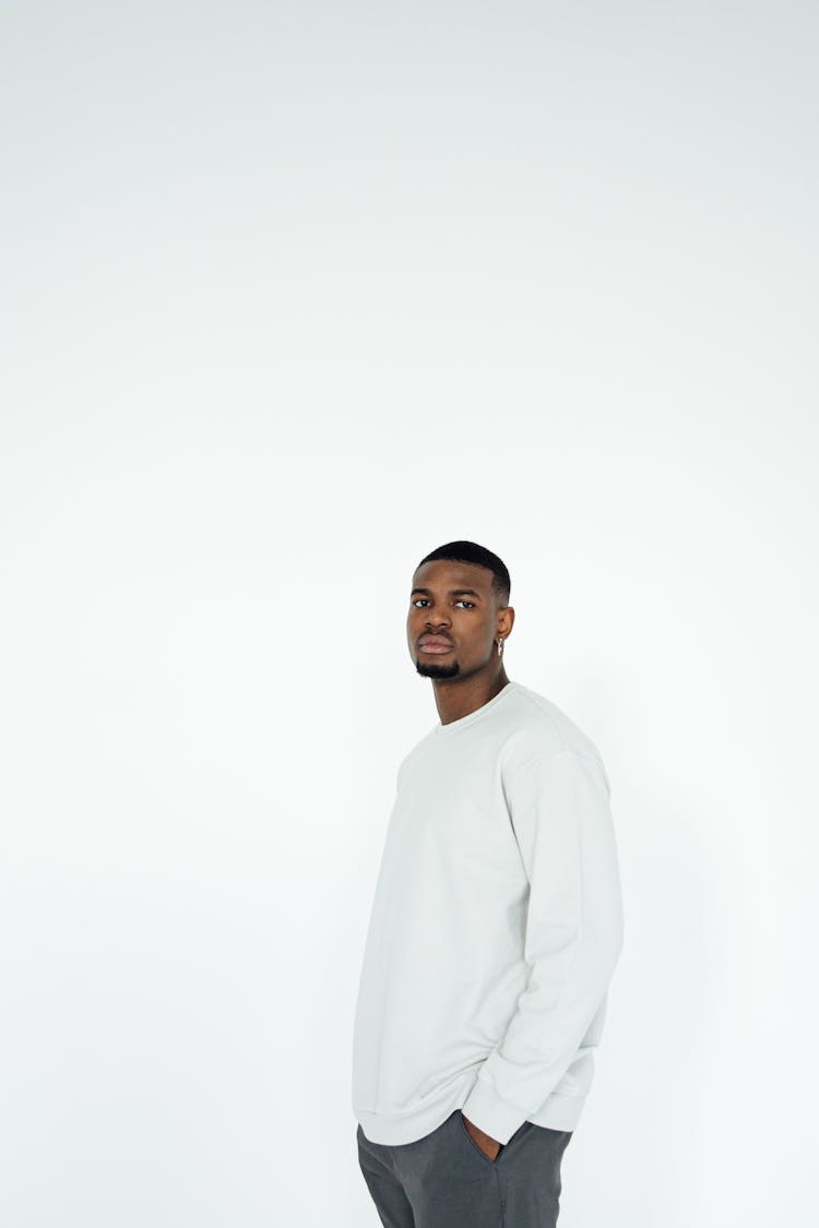 A Man Wearing White Sweatshirt