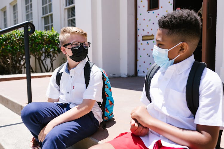 Boys Wearing Face Mask At School