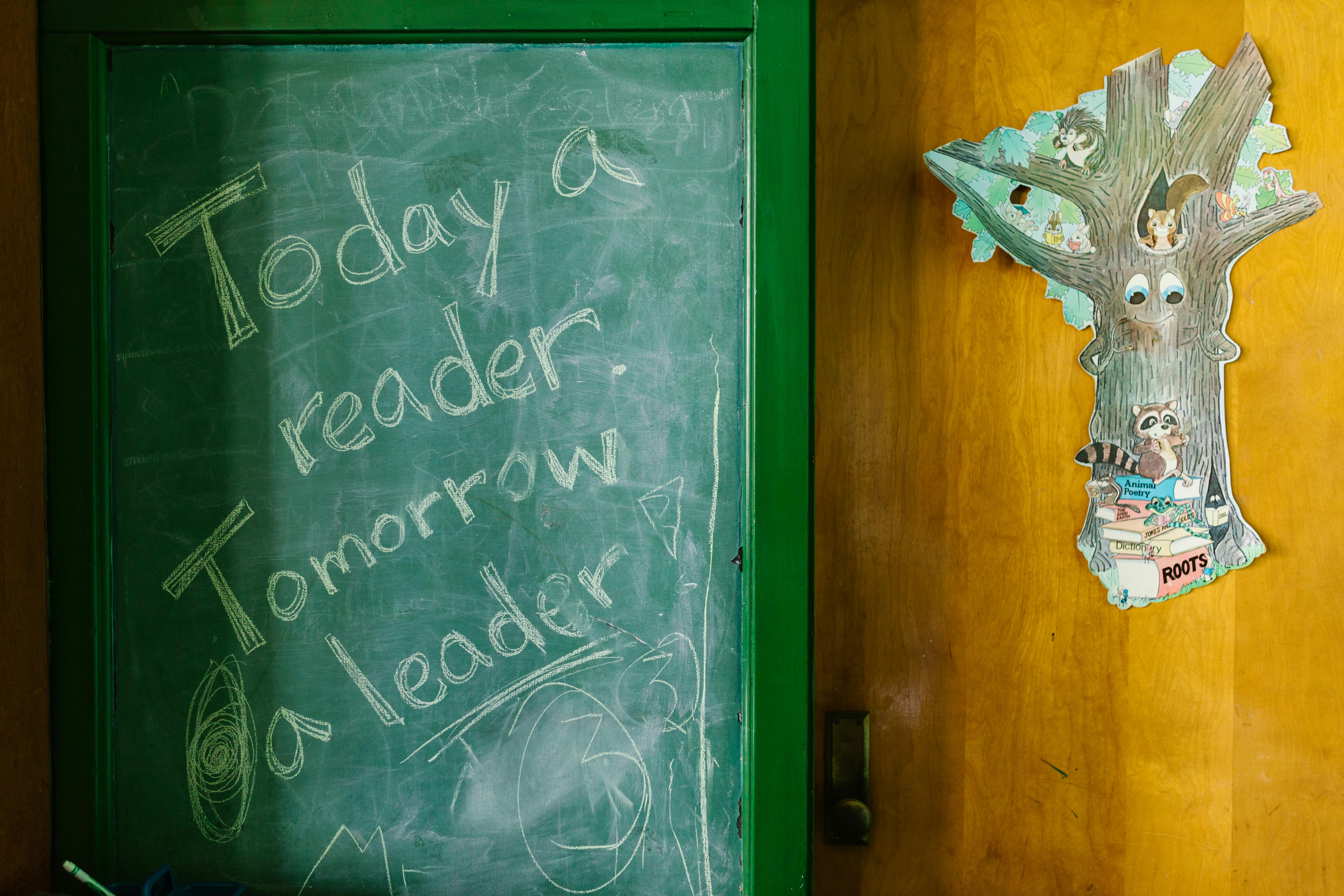 green chalk board with message