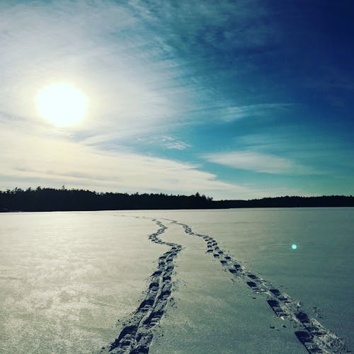 Ilmainen kuvapankkikuva tunnisteilla jäädytetty maasto, jäätynyt järvi, kaksi lumikenkäilijää