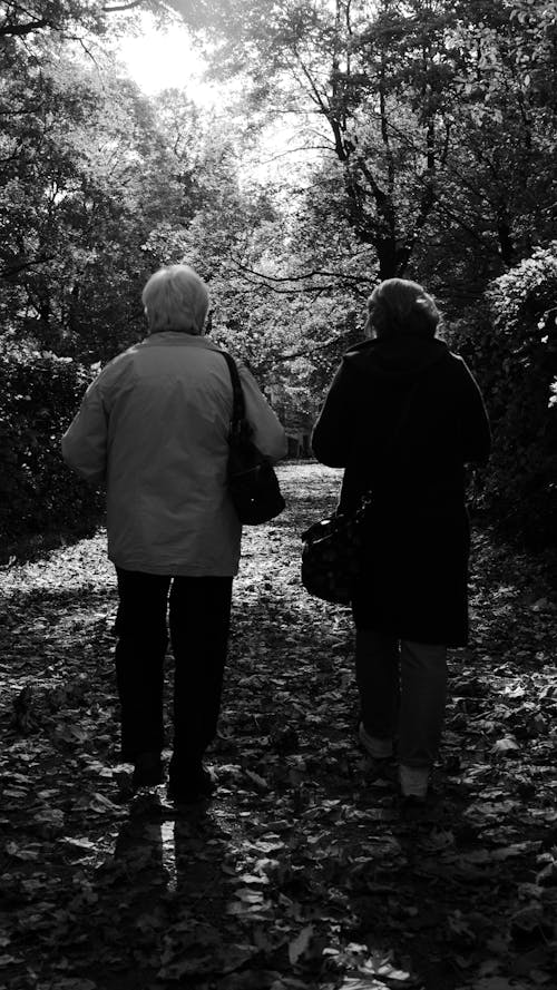 Free Grayscale Photo of Two People Walking on the Pathway Stock Photo