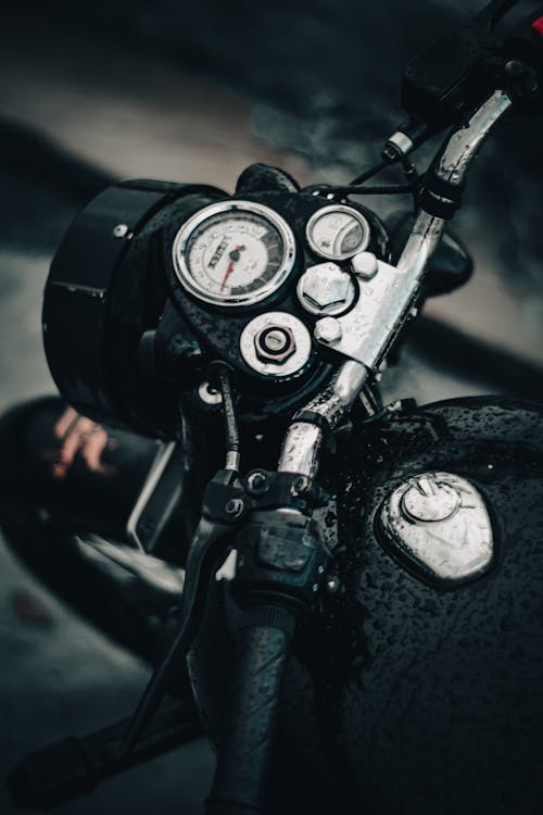 Black Motorcycle in Close Up Photography
