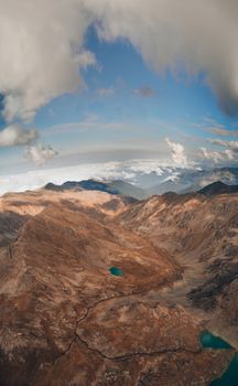 Stunning aerial view of the rugged mountain landscape in Rize, Turkey, showcasing valleys and lakes.