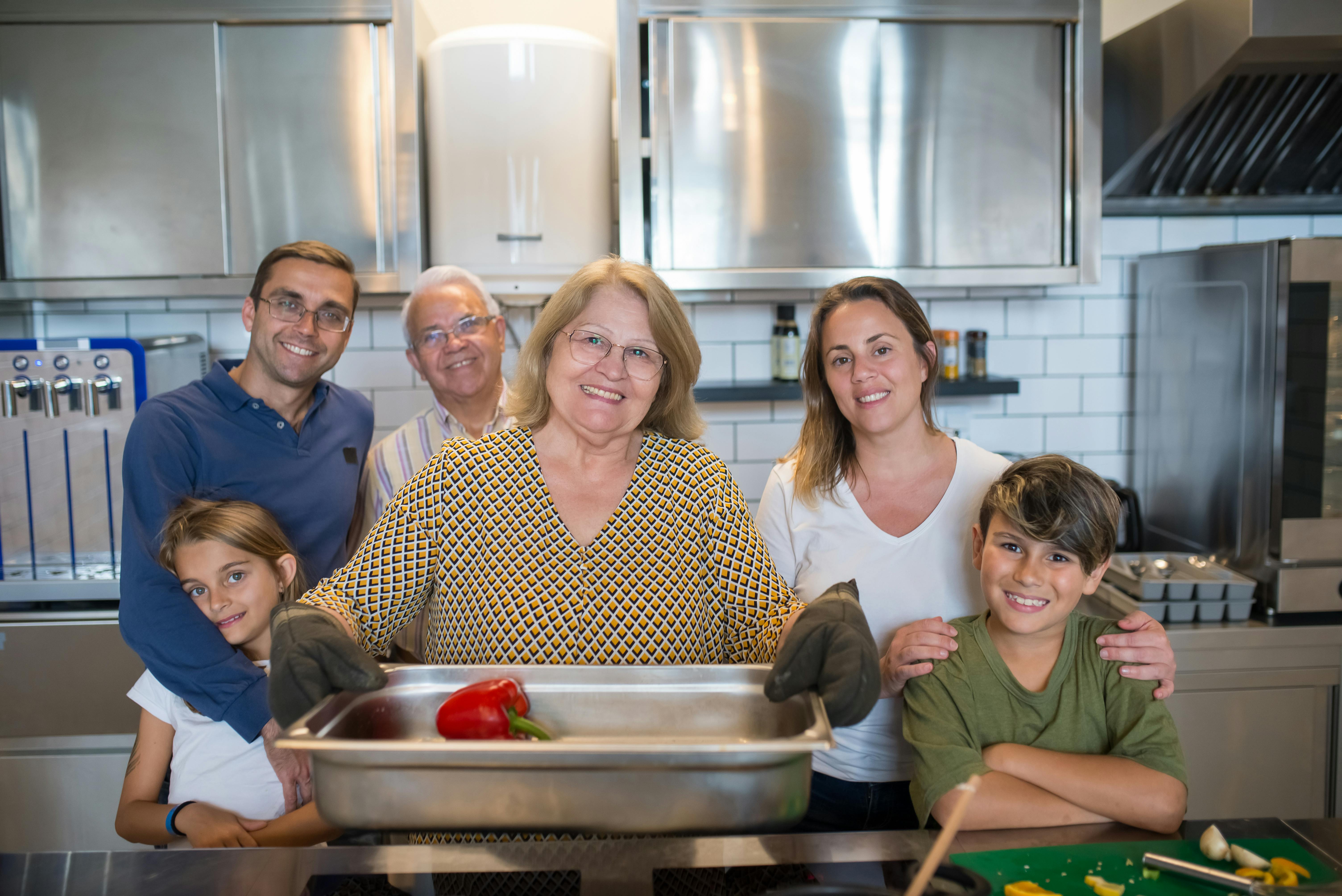 photo of a happy family in the kitchen