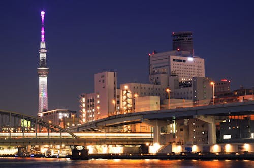 Free Illuminated Bridges and Sumida Tower During Night Time Stock Photo