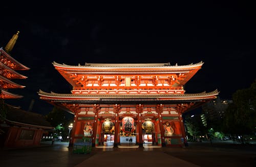 Hozomon Gate in Tokyo at Night