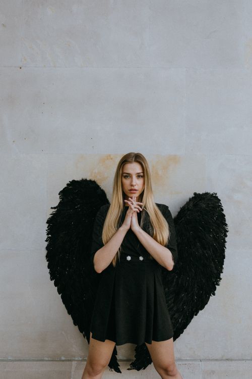 angel dressed in black The Forsaken - Dark Art Wall Print - Fallen Angel With Dark Wings and Tattered Robes