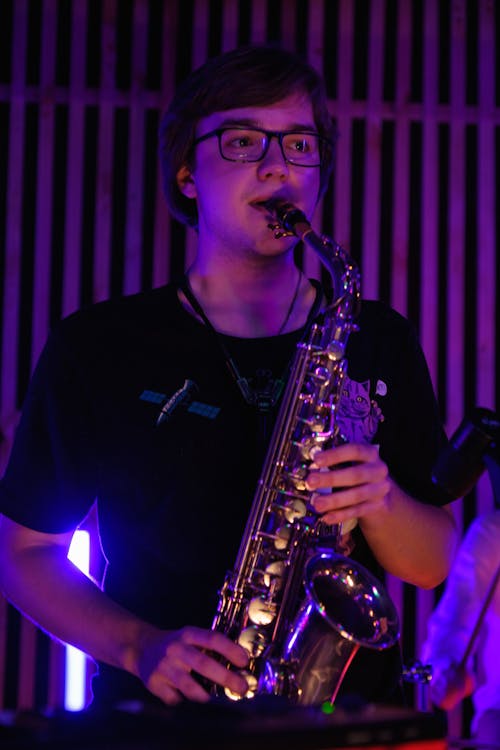 Free Man playing Saxophone Stock Photo