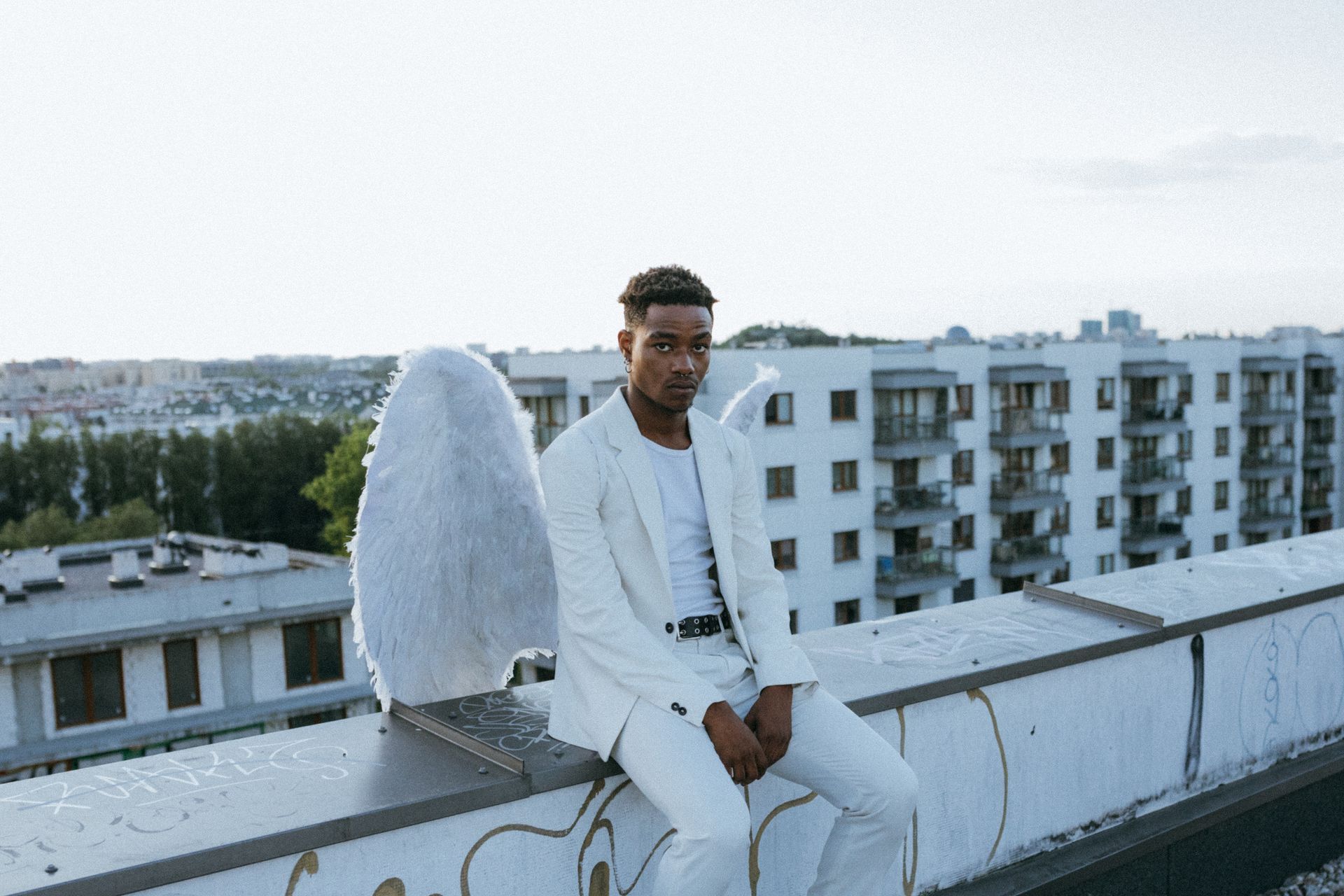 A Man Wearing an Angel Costume