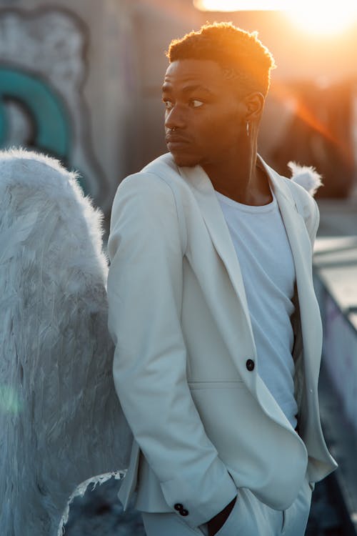 A Man Wearing an Angel Costume