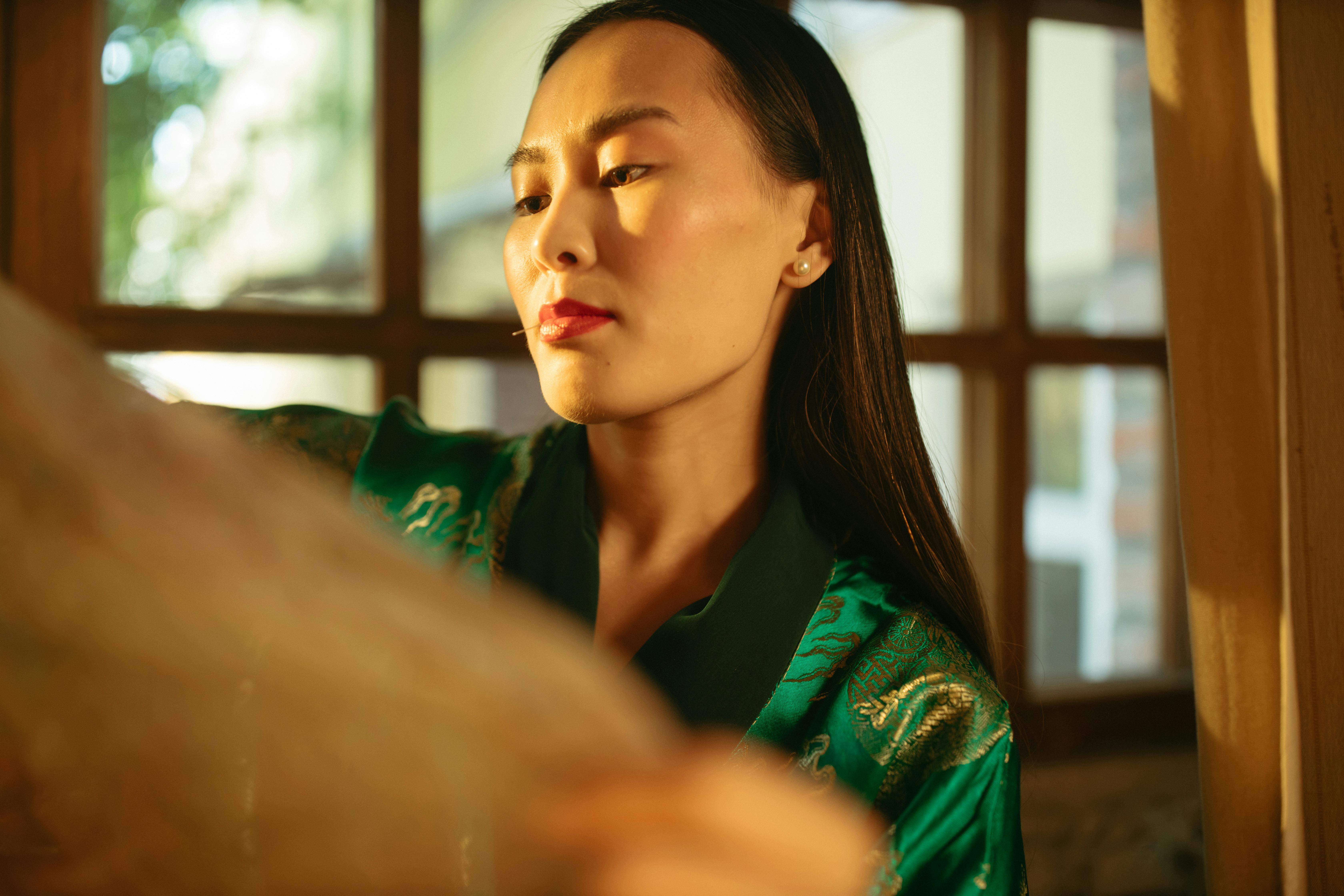 Woman in Green Robe · Free Stock Photo