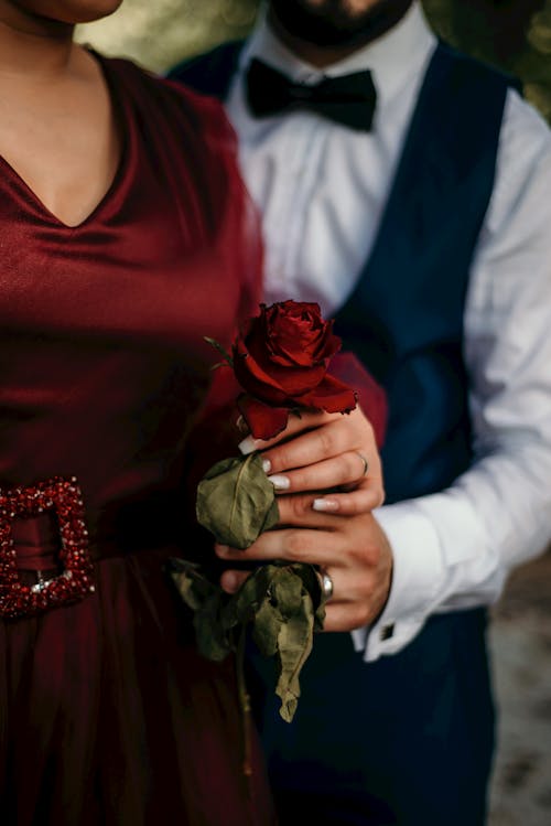 Free Couple Holding Red Rose Stock Photo