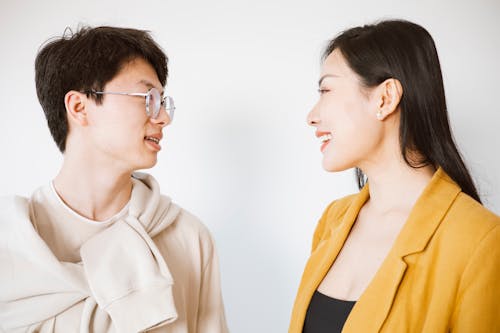 Free Man and Woman having a Conversation Stock Photo