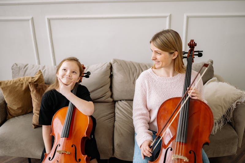 Family of musicians playing instruments together