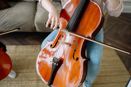 Free Detailed image of a musician playing the cello, showcasing skilled hand technique. Stock Photo