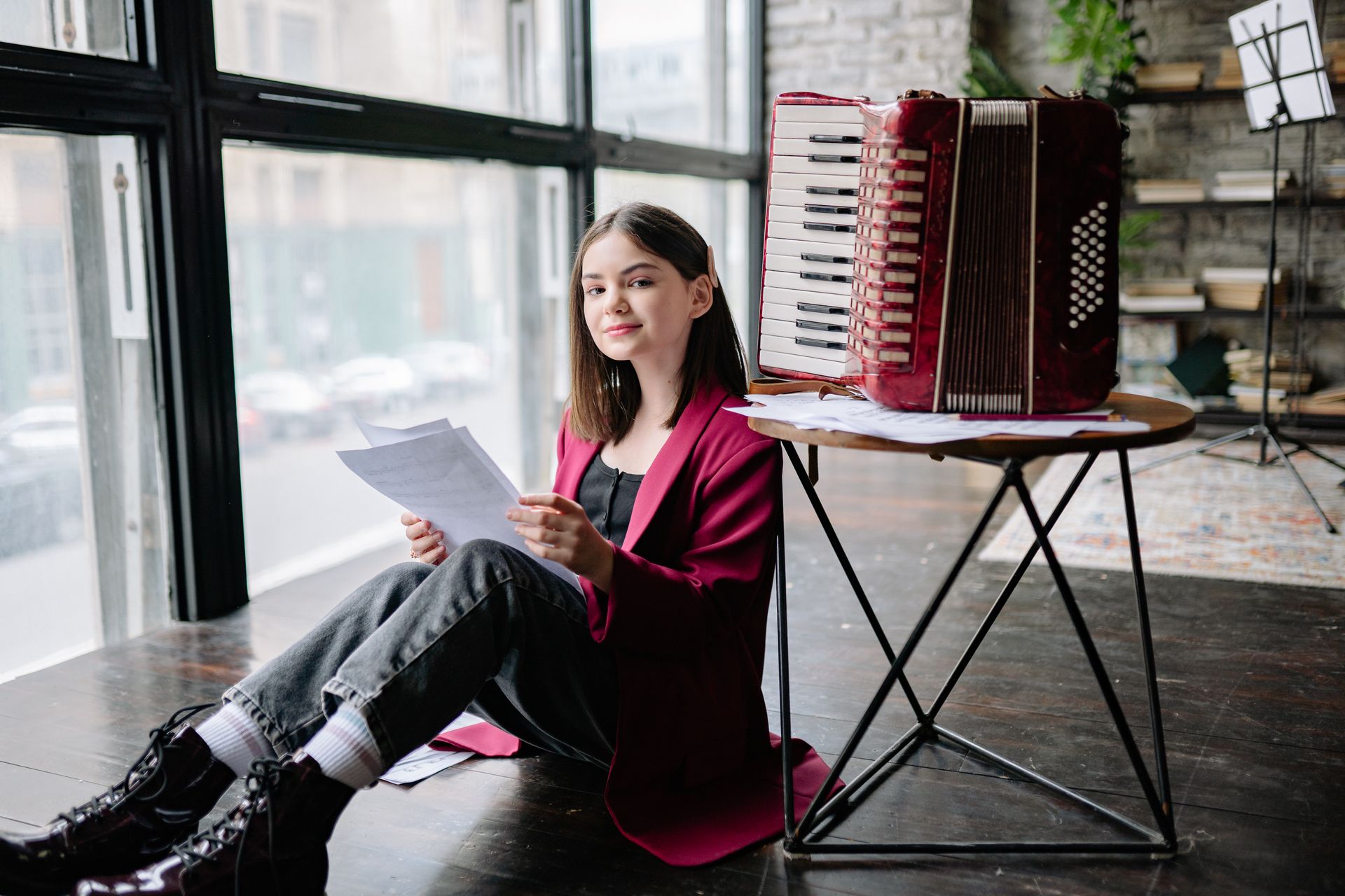 A Girl Learning to Play Accordion