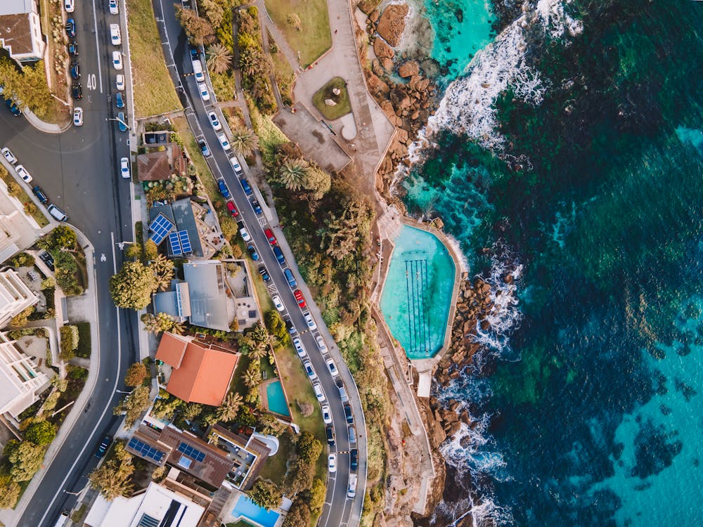 Top View of a Road by a Sea