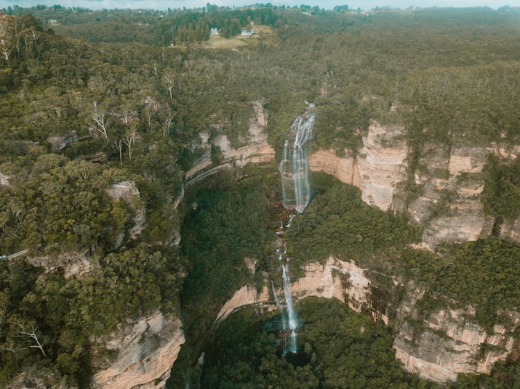 Aerial View Of The Wentworth Falls, Blue Mountains, Australia