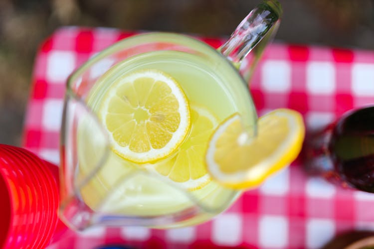 Close-Up Shot Of A Lemonade In A Glass Pitcher