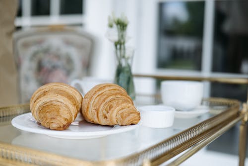 Close-Up Shot of Croissants on a White Plate