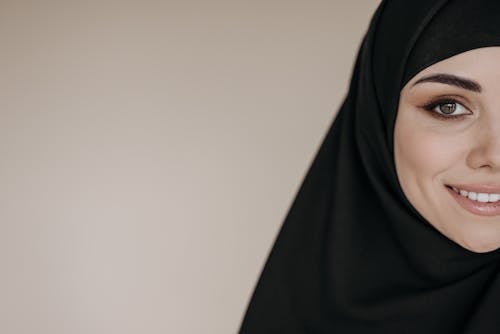 Close-Up Shot of a Woman with Black Hijab