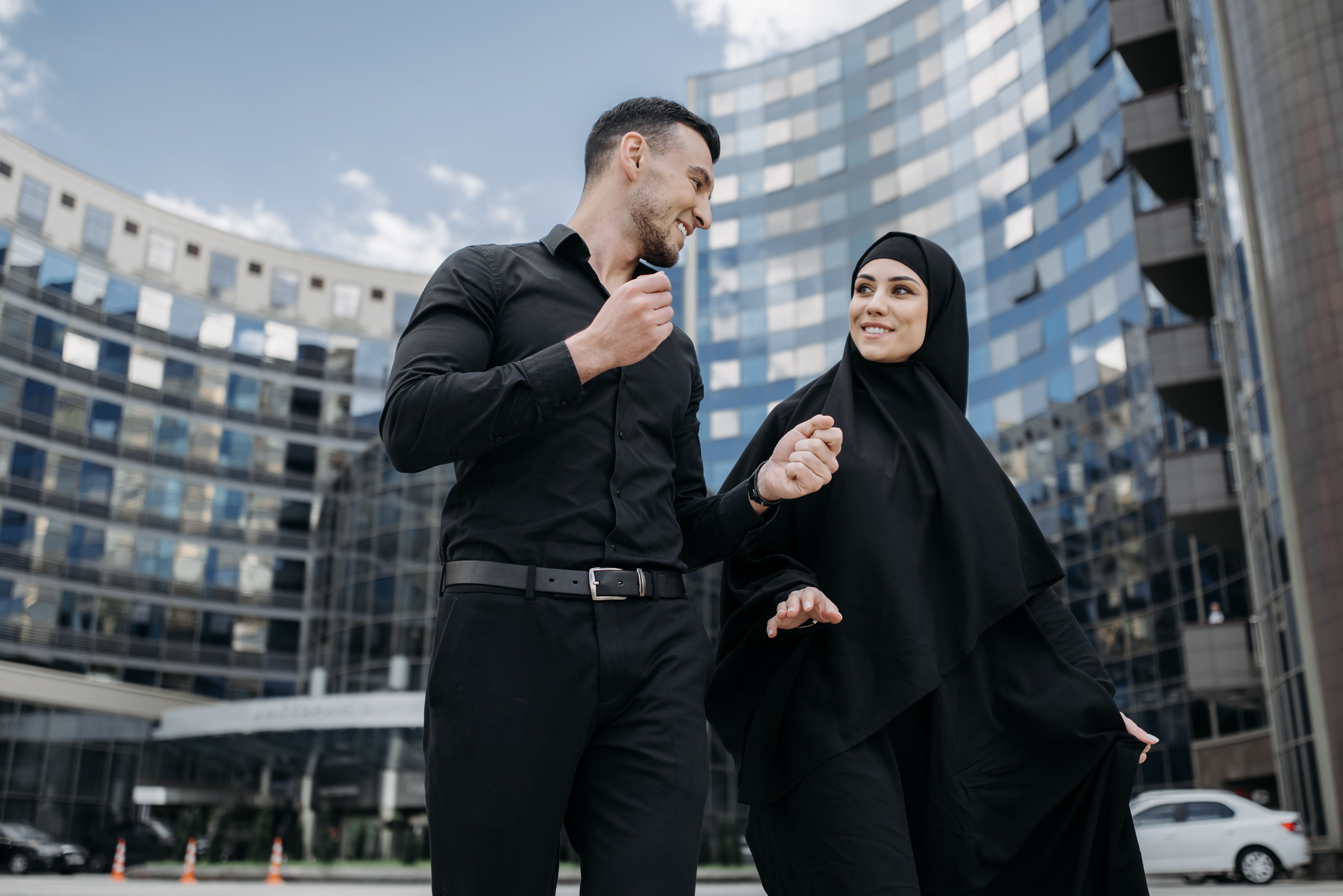 Couple from different cultural backgrounds sharing an intimate moment